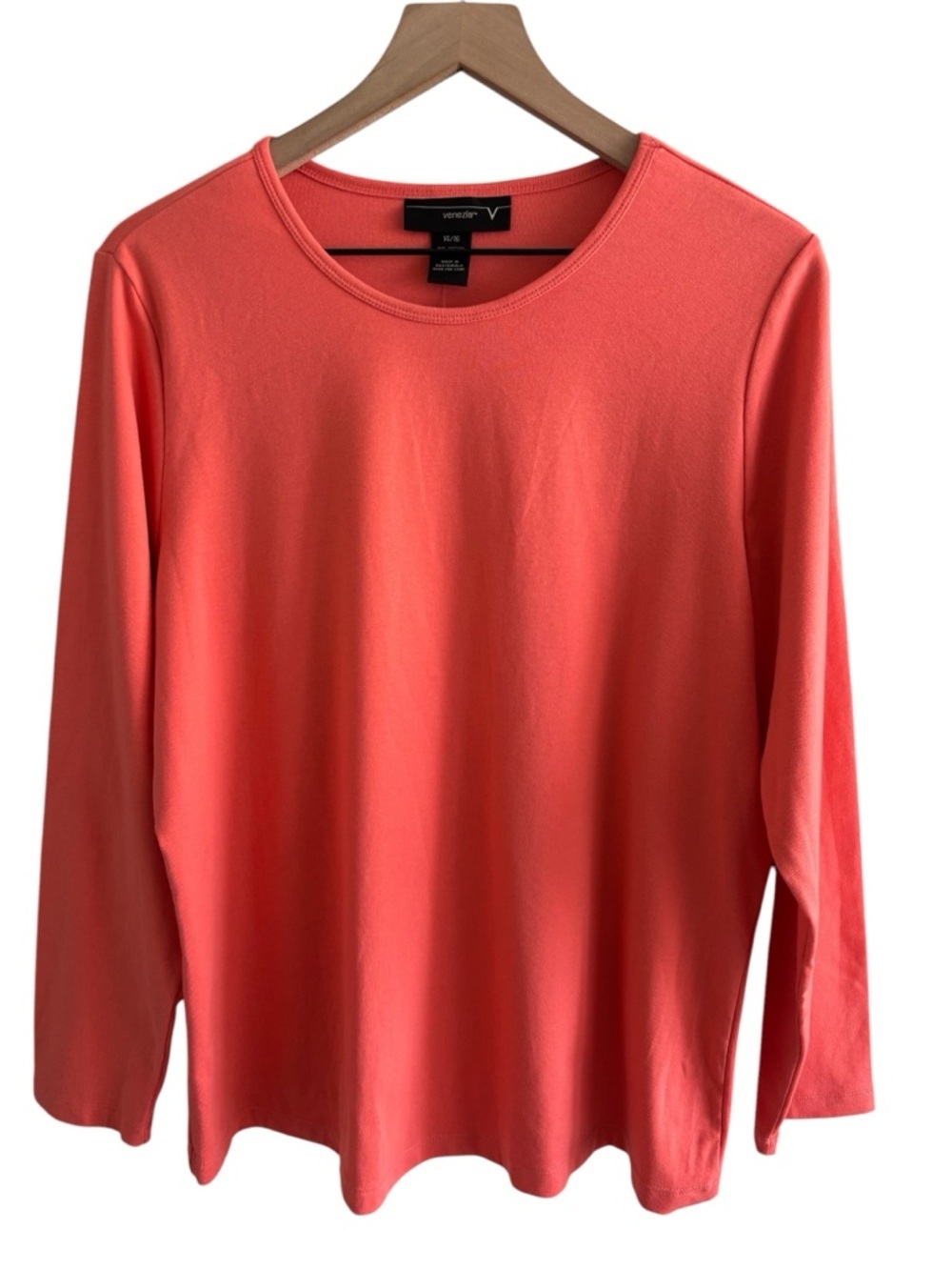 Venezia Crew Neck Long Sleeve Tee Top Women's 14/16 Coral Stretch Cotton Blend